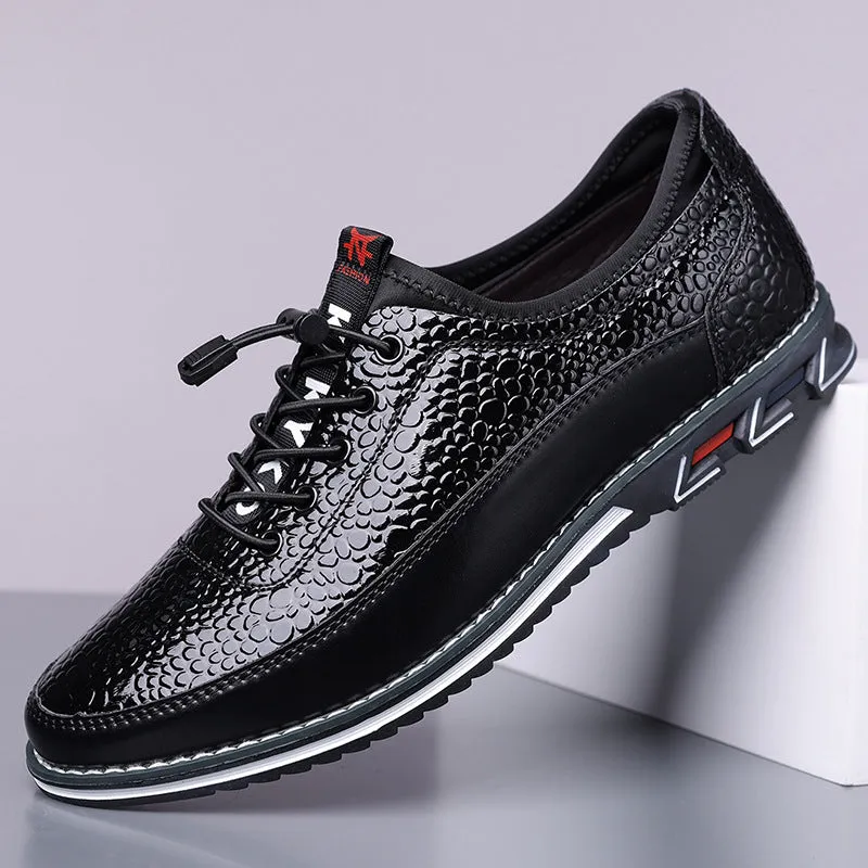 Men's fashion casual one pedal loafer in black artificial PU with rubber sole and flat heel