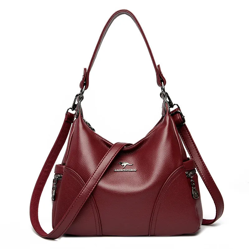 Women's PU messenger bag in beige with single shoulder strap and horizontal square shape