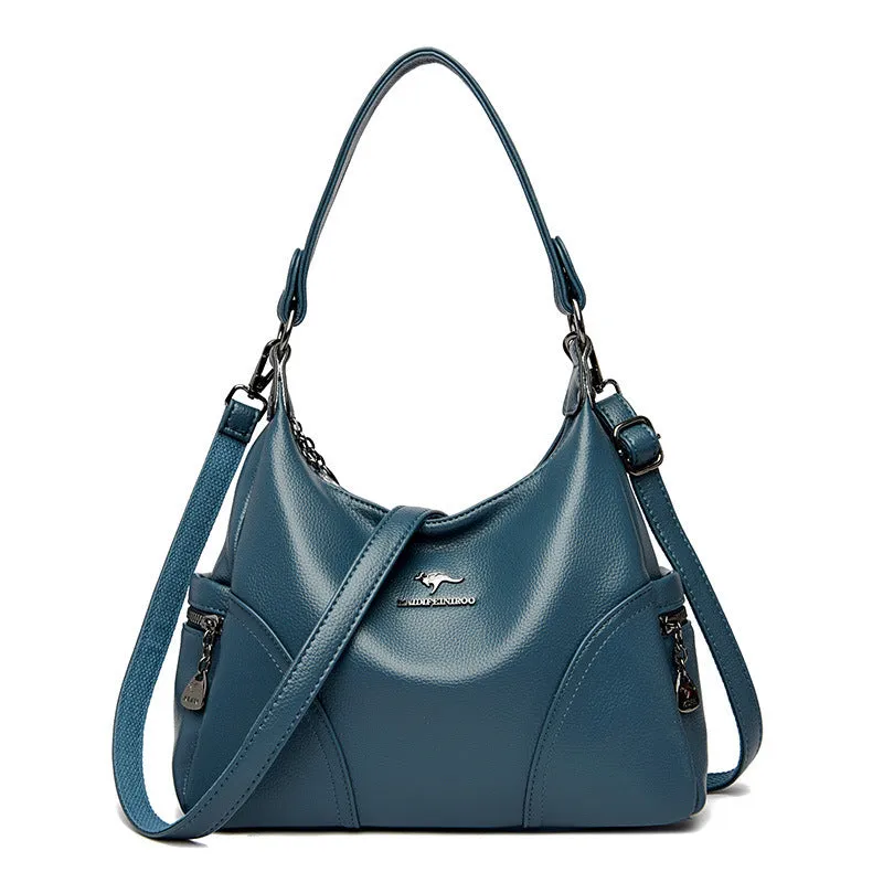 Women's PU messenger bag in beige with single shoulder strap and horizontal square shape