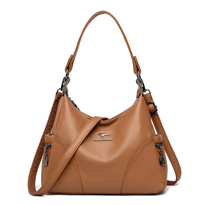 Women's PU messenger bag in beige with single shoulder strap and horizontal square shape