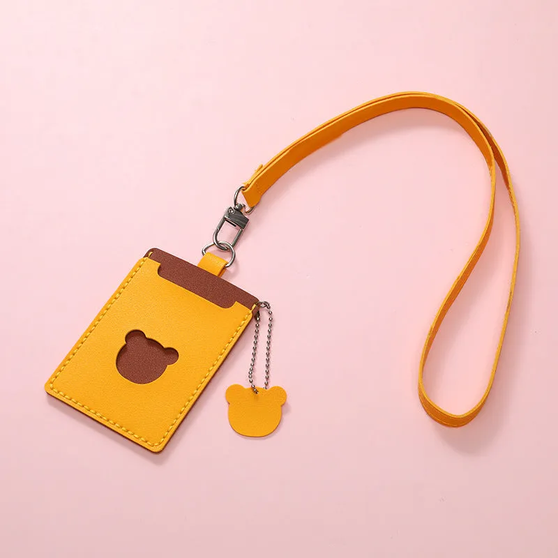 Handmade DIY cartoon cute PU card holder with lanyard in woven contrast colours