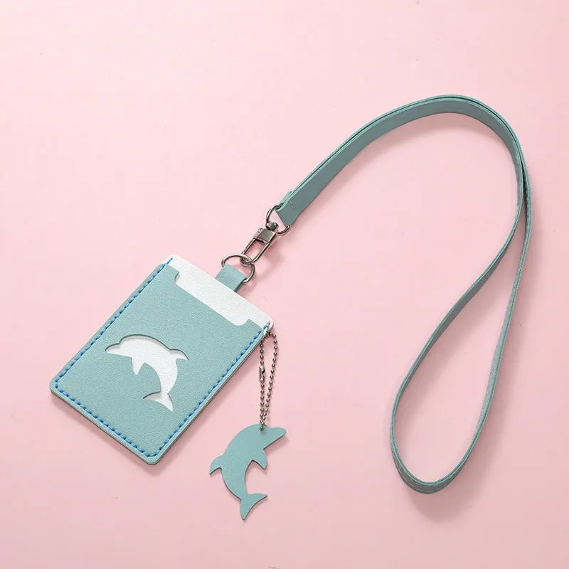 Handmade DIY cartoon cute PU card holder with lanyard in woven contrast colours