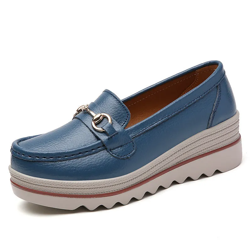 Slip-on oversized synthetic leather casual shoes for women in beige, round toe, rubber sole