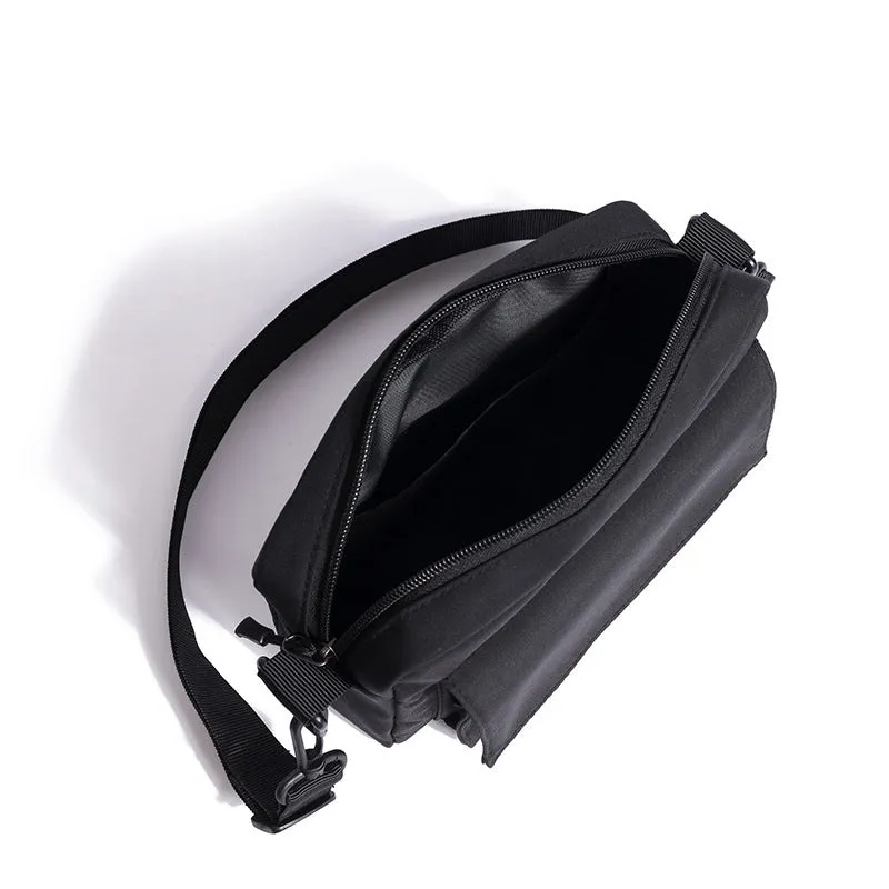 Men's lightweight nylon shoulder bag in black with messenger style for student travel and business use