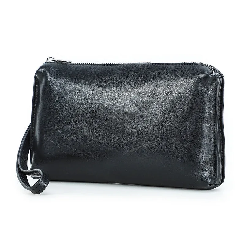 Vintage brown Crazy Horse leather crossbody mobile phone bag for big screen smartphones