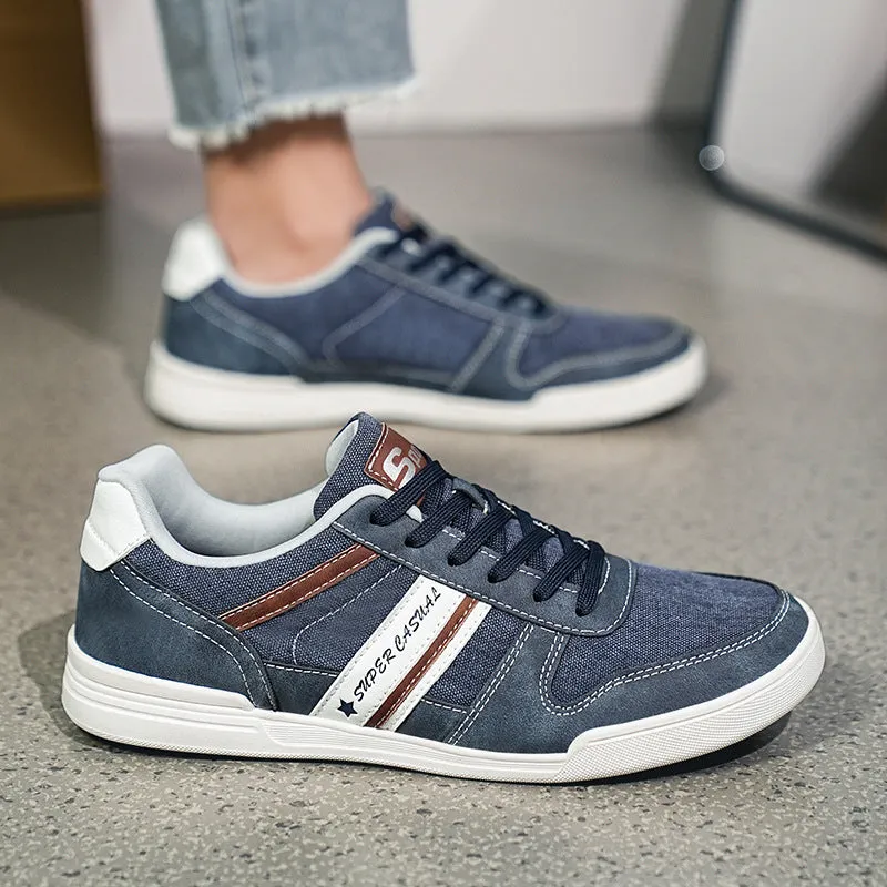 Men's breathable denim low top sports shoes in army green with TPR sole and mesh lining