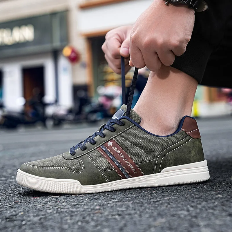 Men's breathable denim low top sports shoes in army green with TPR sole and mesh lining