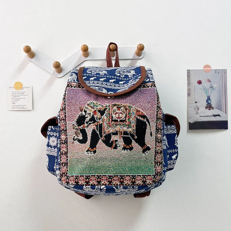 Canvas drawstring backpack with elephant embroidery in one of twelve colour options, size 28x24x12cm
