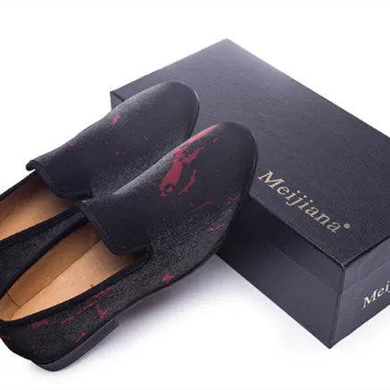 Men's breathable handmade low-top casual shoes in claret red with cloth upper and low-top design