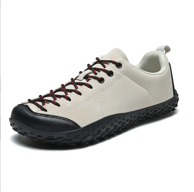 Large size German training shoes in beige with wide toe box, mesh upper, and rubber sole