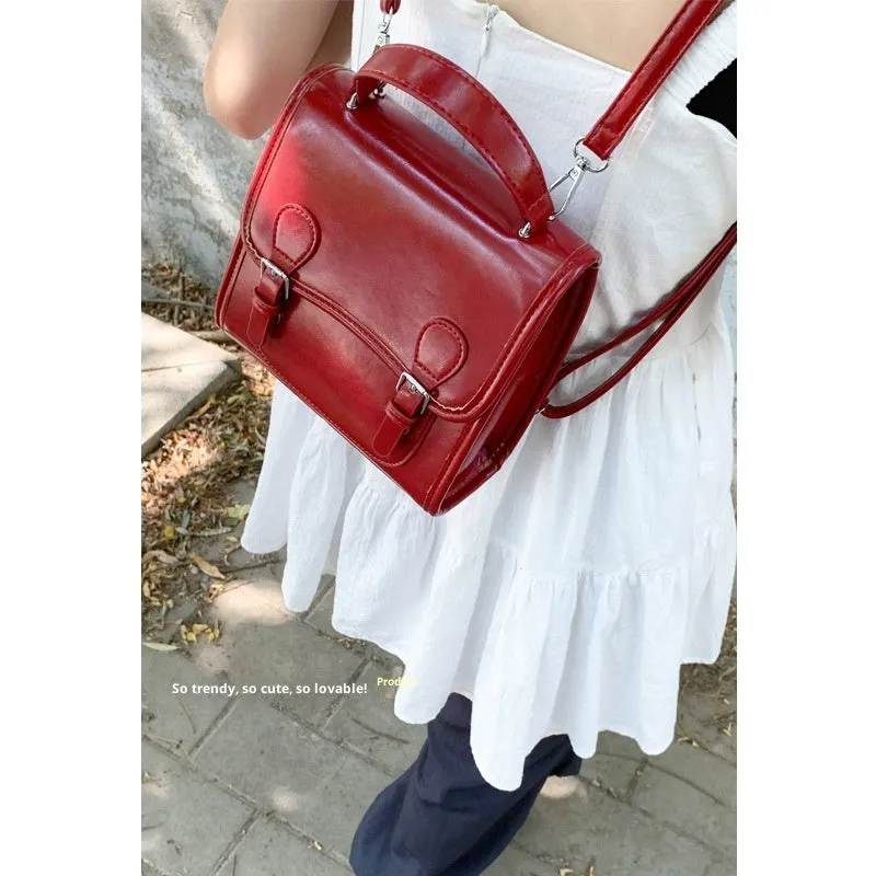 New simple college-style all-matching PU backpack in black with sewing thread detail