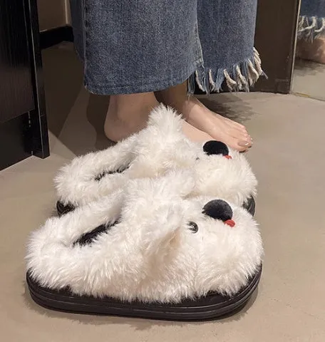 Scrawl Puppy autumn warm closed toe indoor slippers in khaki, plush upper with rubber sole