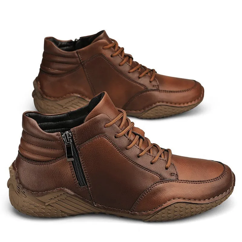 Martin boots in black genuine cowhide leather with fleece lining, mid heel, round toe, and rubber sole