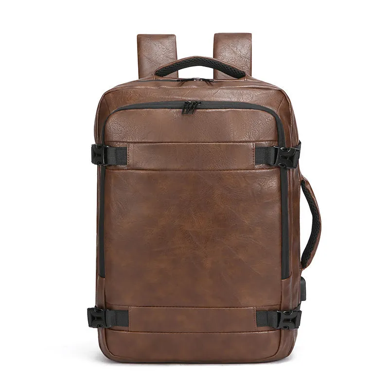 Multi-functional scalable computer backpack in solid black colour, PU waterproof finish, 20-35 litre capacity