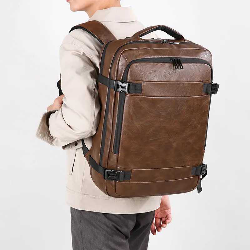 Multi-functional scalable computer backpack in solid black colour, PU waterproof finish, 20-35 litre capacity