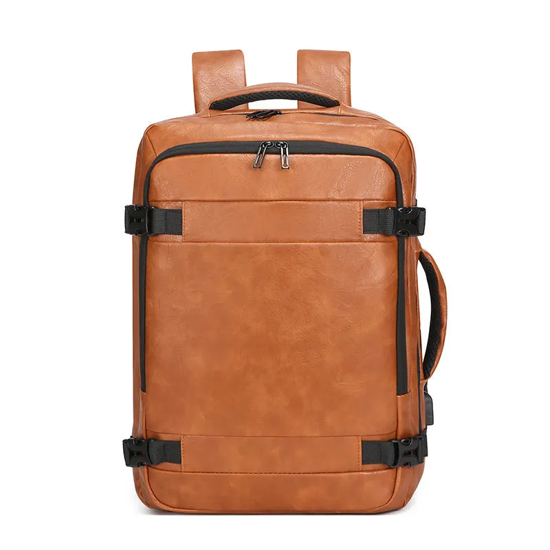 Multi-functional scalable computer backpack in solid black colour, PU waterproof finish, 20-35 litre capacity