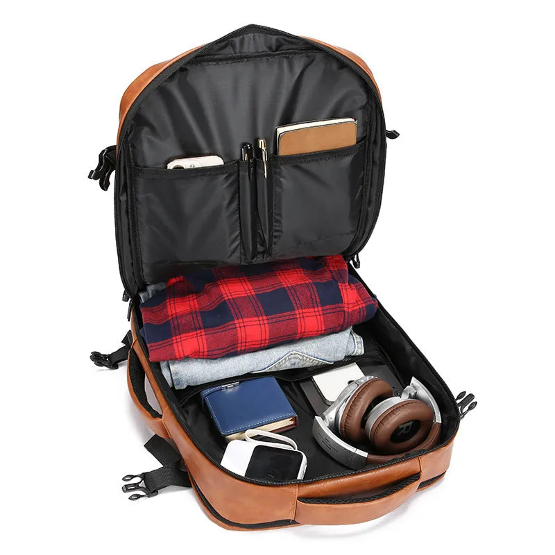Multi-functional scalable computer backpack in solid black colour, PU waterproof finish, 20-35 litre capacity