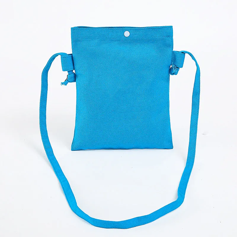 Canvas mini messenger bag 20x26cm in pink with flocked painted pattern single shoulder strap