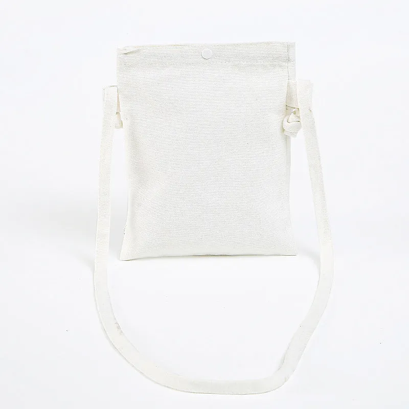 Canvas mini messenger bag 20x26cm in pink with flocked painted pattern single shoulder strap