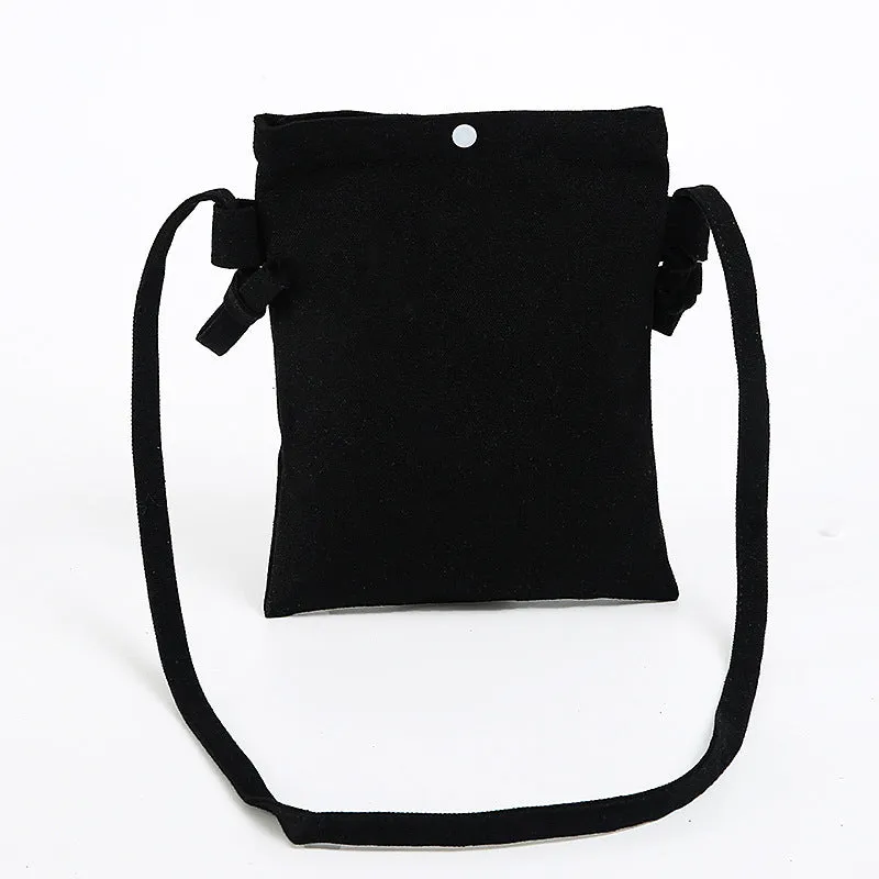 Canvas mini messenger bag 20x26cm in pink with flocked painted pattern single shoulder strap