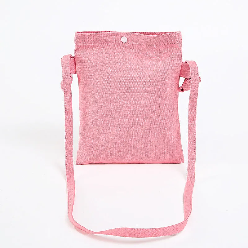 Canvas mini messenger bag 20x26cm in pink with flocked painted pattern single shoulder strap