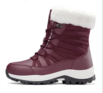 Women's winter fleece-lined non-slip cotton-padded mid boots in 918 Black with TPR sole