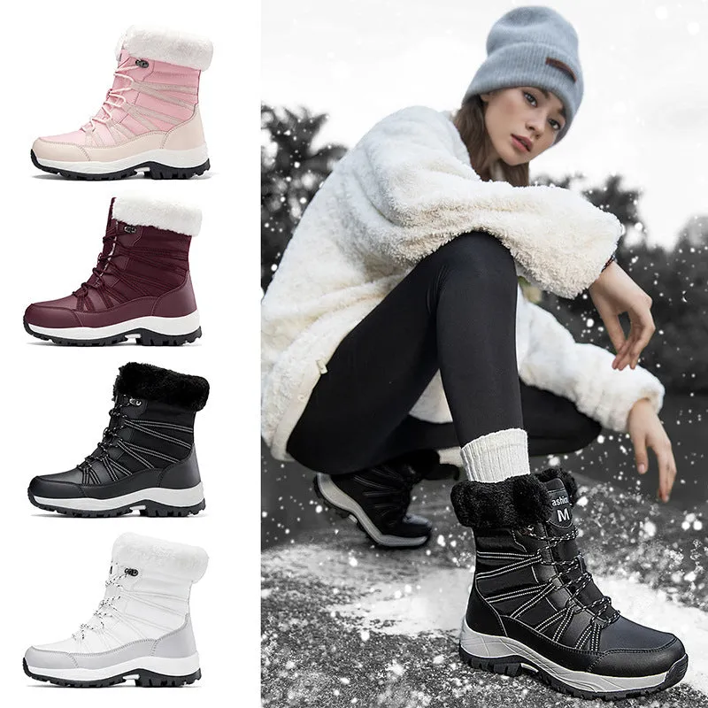 Women's winter fleece-lined non-slip cotton-padded mid boots in 918 Black with TPR sole