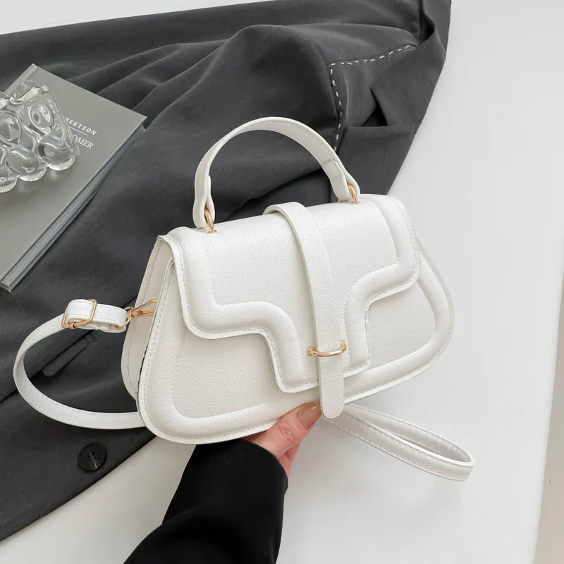 Fashion simple shoulder bag in black, horizontal square PU with sewing thread detail and single strap
