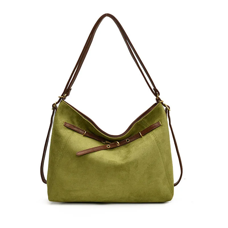 Women's PU suede backpack 28x37x13cm in black, medium-soft texture for commuting and leisure