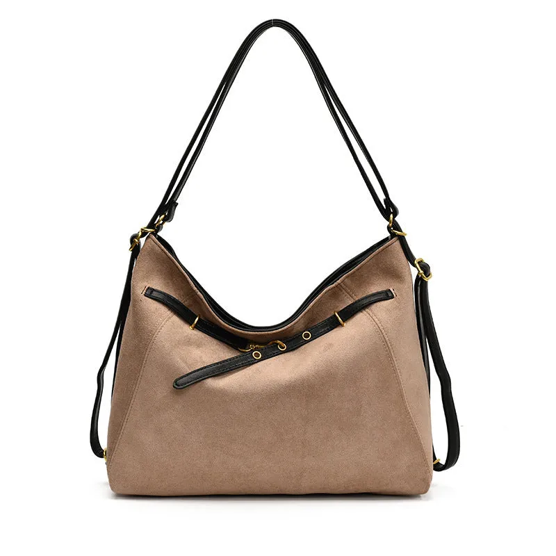 Women's PU suede backpack 28x37x13cm in black, medium-soft texture for commuting and leisure