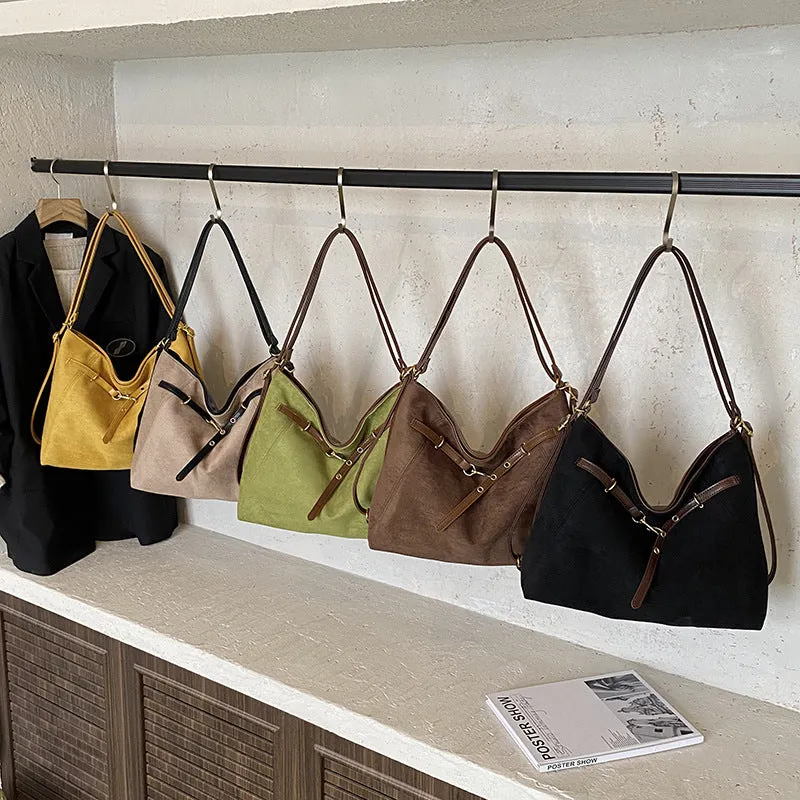 Women's PU suede backpack 28x37x13cm in black, medium-soft texture for commuting and leisure