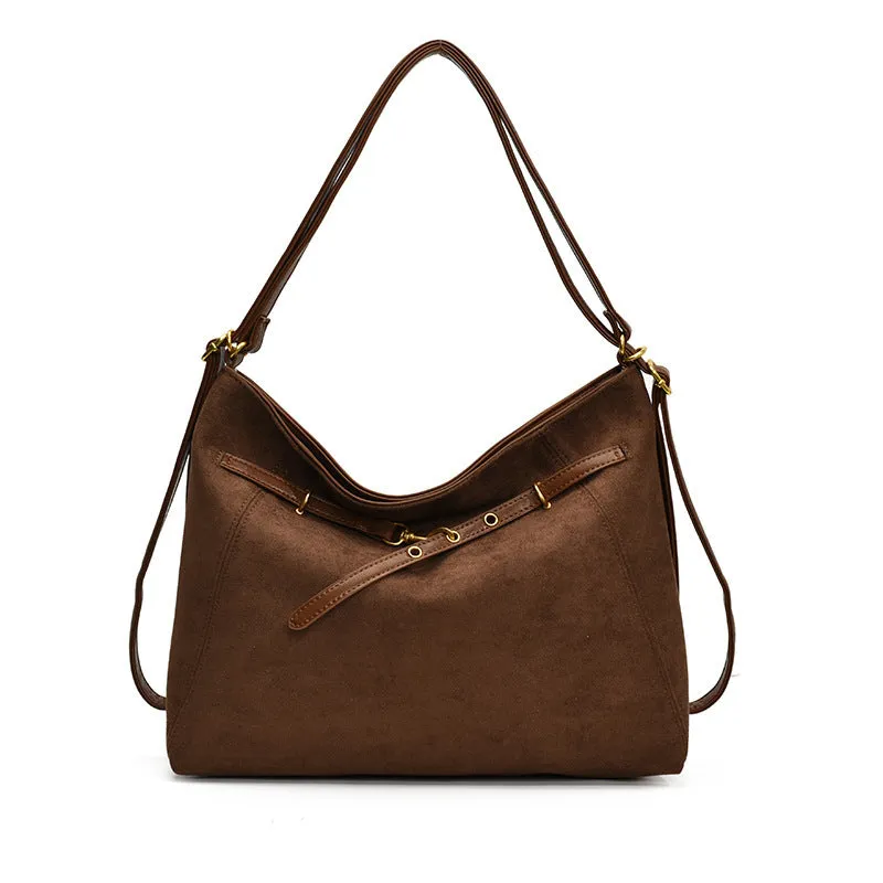 Women's PU suede backpack 28x37x13cm in black, medium-soft texture for commuting and leisure