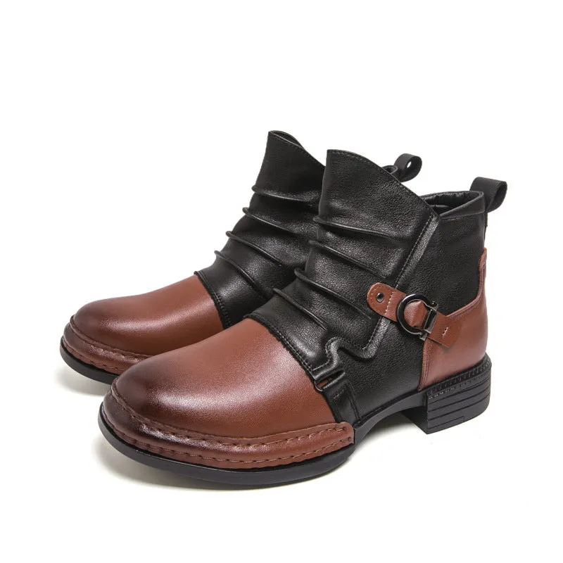 Men's British style martin booties in brown with side zipper, artificial PU upper, and rubber sole