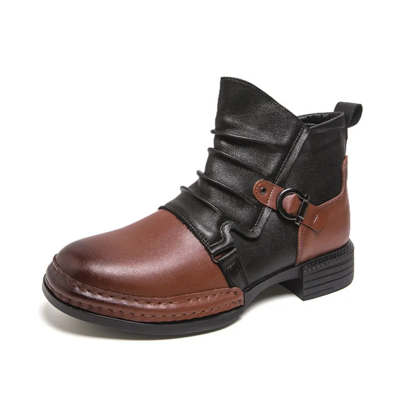 Men's British style martin booties in brown with side zipper, artificial PU upper, and rubber sole