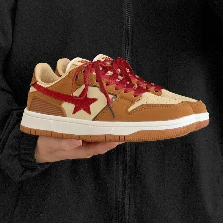 Brown women's platform sneakers with sequin detailing and lace-up front