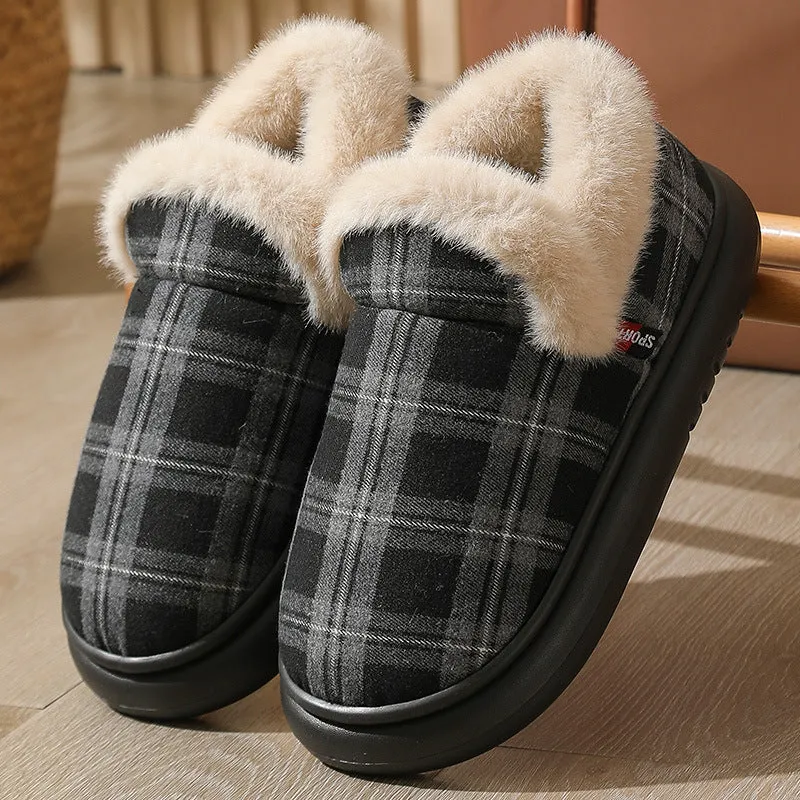 New ankle wrap cotton shoes for men and women with suede upper, plaid pattern, round toe, in gray colour option