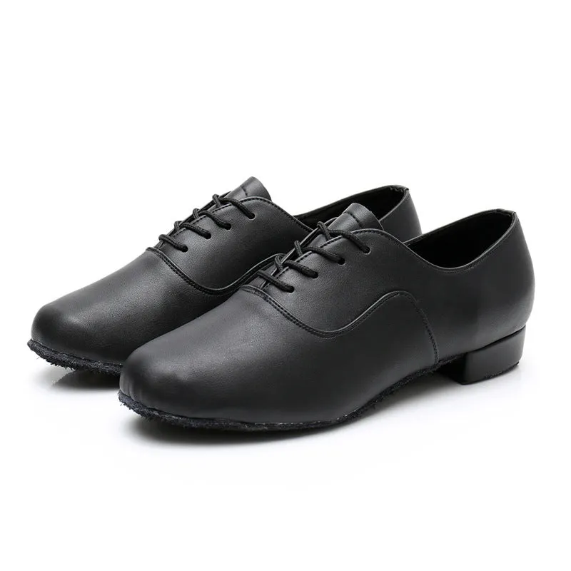 Men's black dancing shoes with a calf leather sole for indoor fitness.