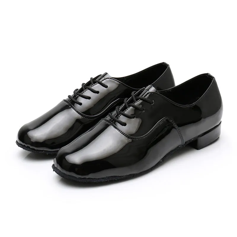 Men's black dancing shoes with a calf leather sole for indoor fitness.