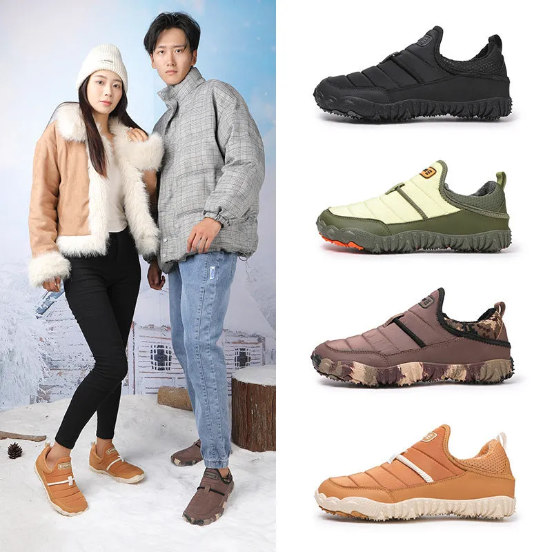 Snow boots outdoor couple non-slip warm cotton shoes with rubber sole in black colour