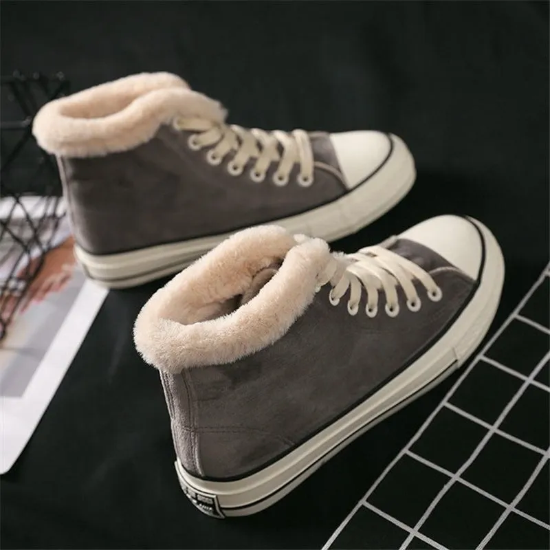 Women's cotton-padded warm-keeping canvas shoes in pink with flat heel and microfiber upper