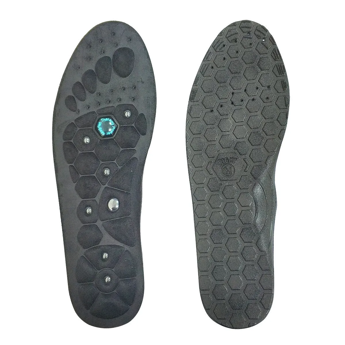 Breathable EVA health care insoles for men and women in black, blue, and red, sizes S, M, L