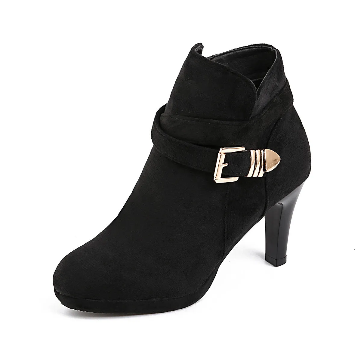 Women's plus size stiletto boots with suede upper, 6-8cm heel, round toe, in black colour option