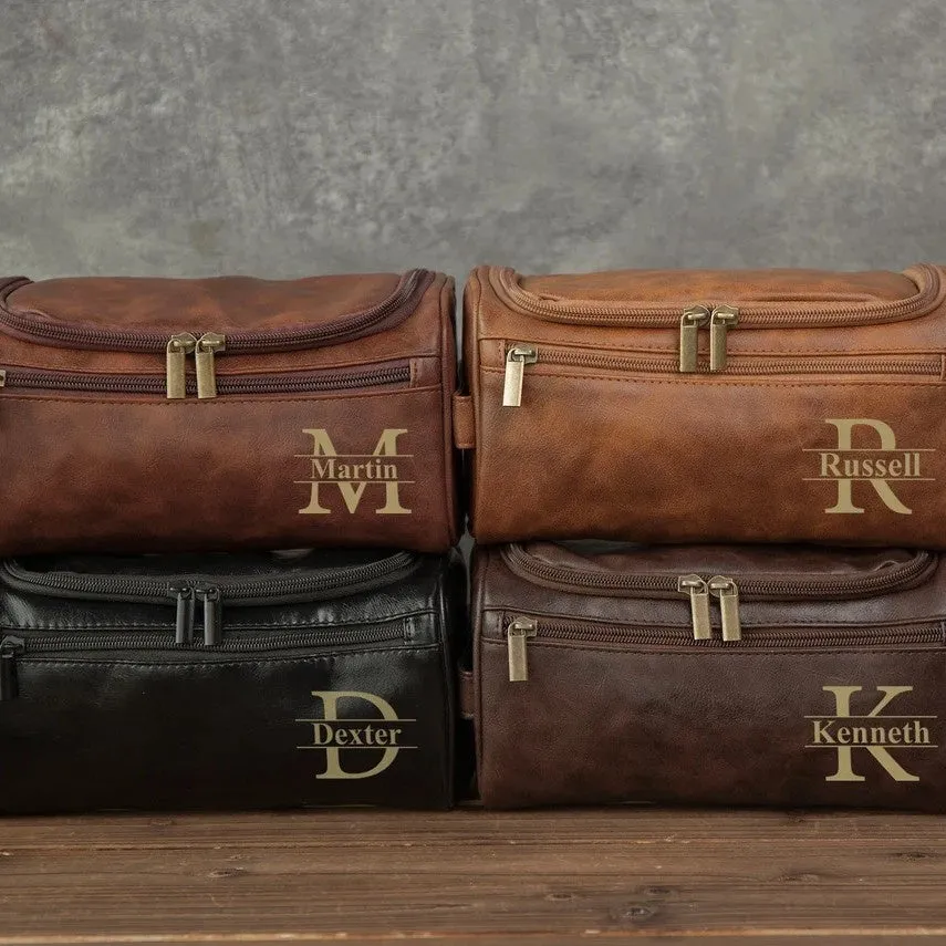 Men's personalised PU leather travel bag in black, light brown, brown, or dark brown colour