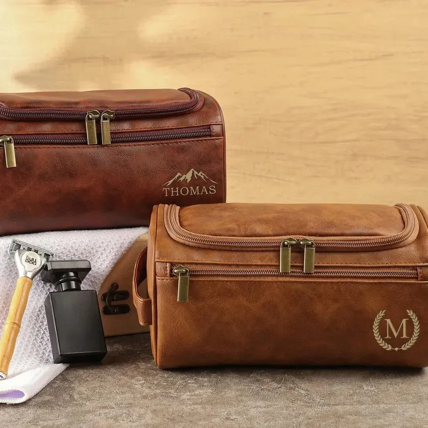 Men's personalised PU leather travel bag in black, light brown, brown, or dark brown colour