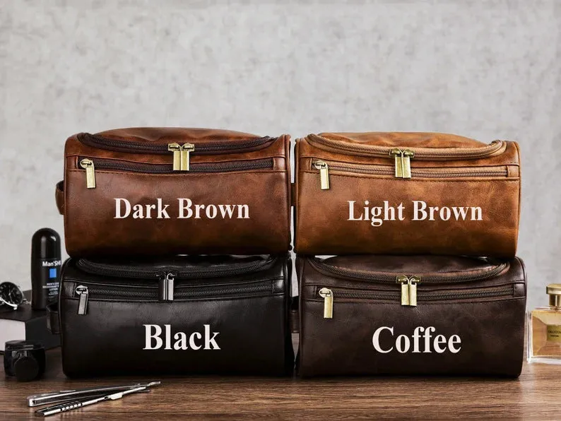 Men's personalised PU leather travel bag in black, light brown, brown, or dark brown colour