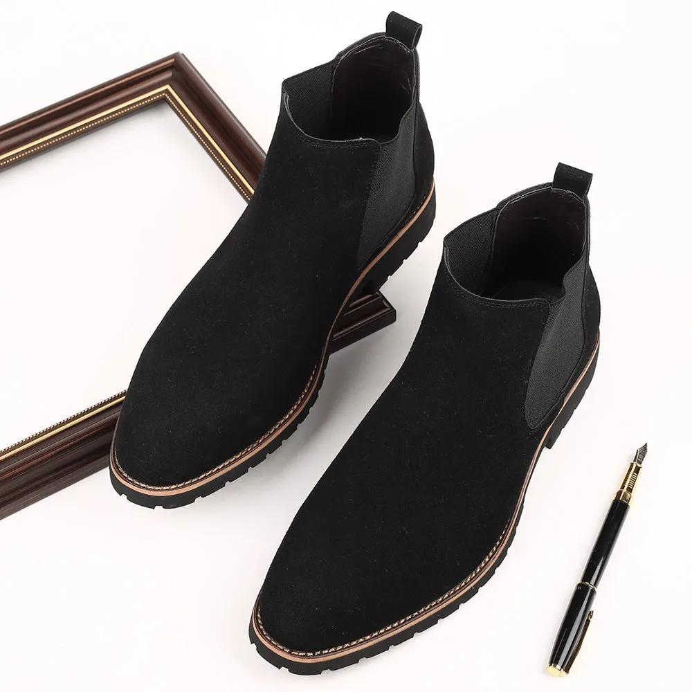 Fashion Martin male high-top worker boots in black artificial PU with rubber sole and square heel