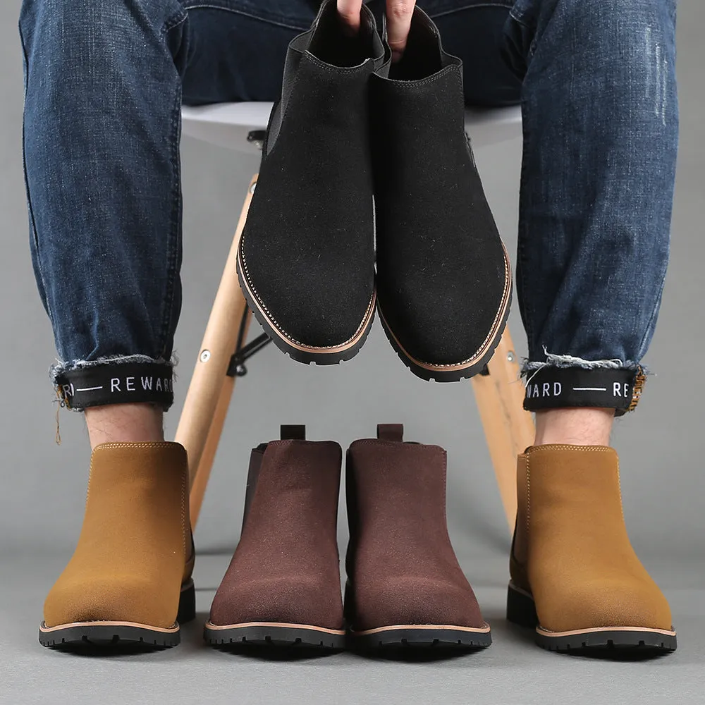 Fashion Martin male high-top worker boots in black artificial PU with rubber sole and square heel
