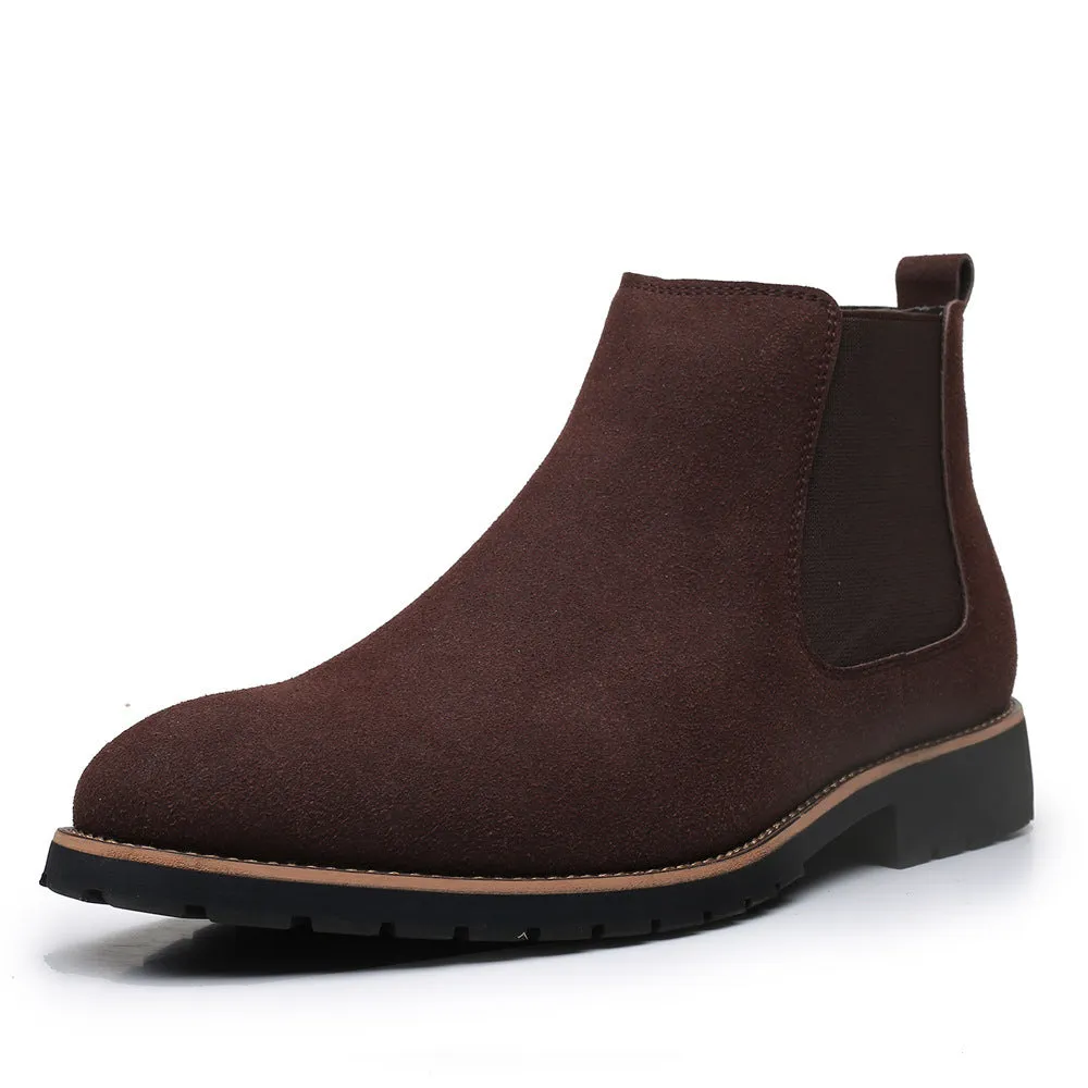 Fashion Martin male high-top worker boots in black artificial PU with rubber sole and square heel