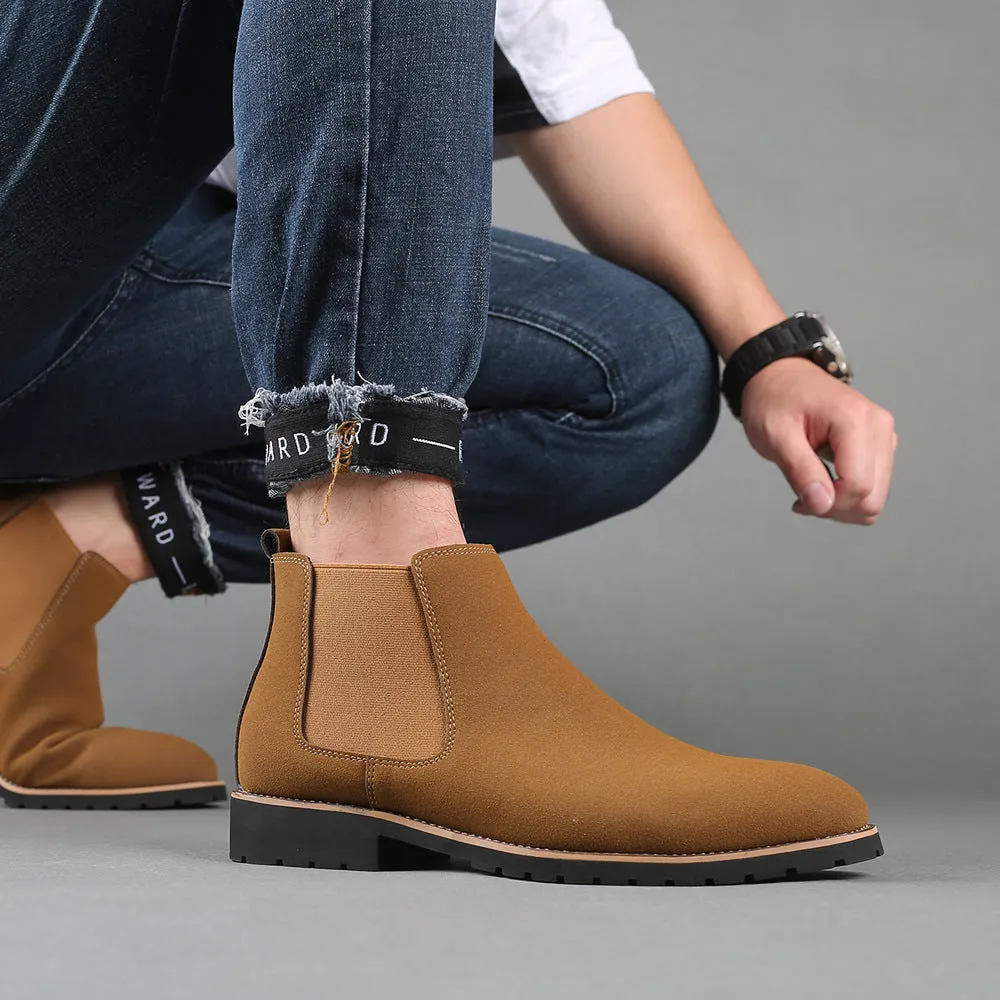 Fashion Martin male high-top worker boots in black artificial PU with rubber sole and square heel