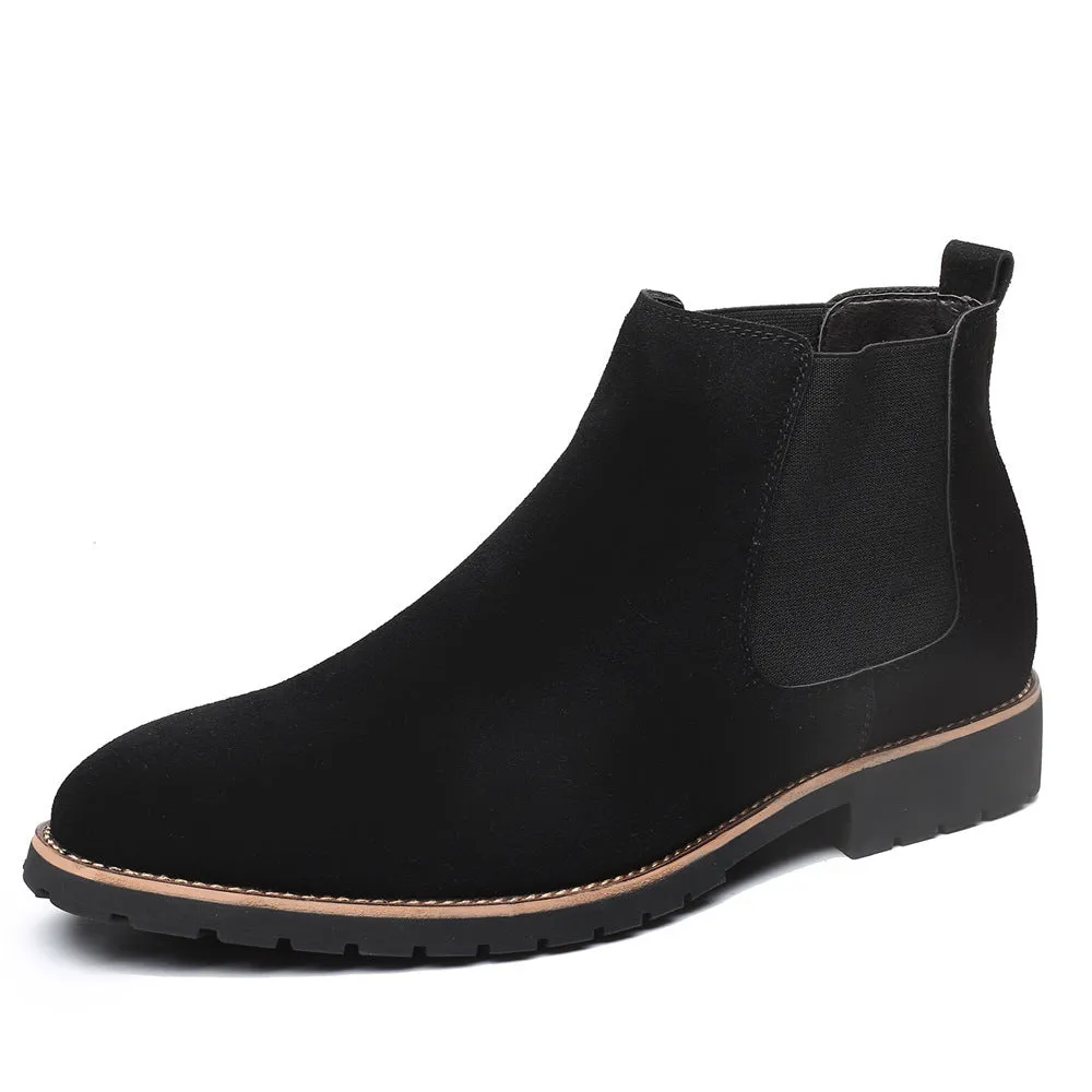 Fashion Martin male high-top worker boots in black artificial PU with rubber sole and square heel